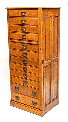 MAINE FURNITURE COMPANY OAK CHEST OF 12 DRAWERS, H 60", W 24", D 19" 