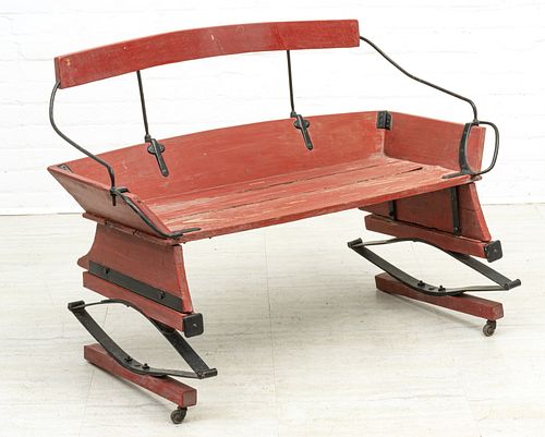 PAINTED WOOD AND IRON SLEIGH SEAT 19TH.C. H 32" W 44" D 28" 