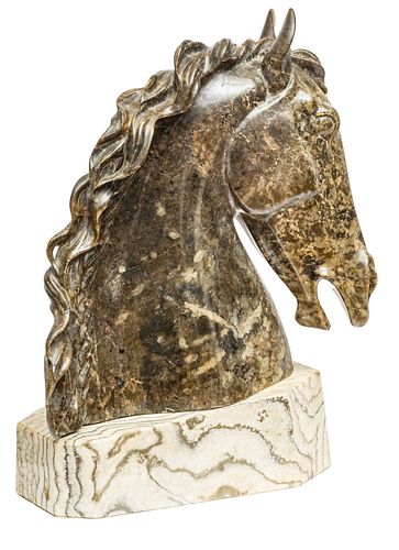 BLACK MARBLE CARVED HORSE HEAD H 23" W 7" L 19"" 