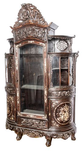BURMESE MOTHER OF PEARL INLAY CABINET, C. 1900, H 81", W 57"