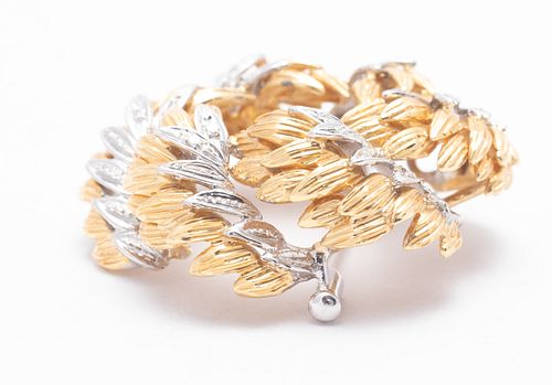 ITALIAN 18KT KT YELLOW AND WHITE GOLD WREATH BROOCH, DIA 1.5" 