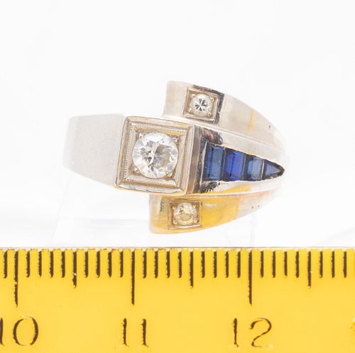 DIAMOND, SAPPHIRE, AND 14KT WHITE GOLD RING 