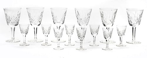 WATERFORD CRYSTAL LISMORE WINE GOBLETS SET OF 12, + 8 LIQUORS H 5 3/4" 