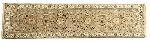 INDO-PERSIAN NAIN DESIGN HANDWOVEN WOOL WITH SILK HIGHLIGHTS RUNNER, W 2' 9", L 10' 
