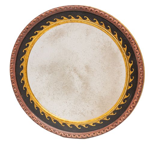 ETRUSCAN ROUND HAND CARVED WOOD BAROQUE MIRROR DIA 36" 