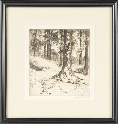 F. FARRAND DODGE (AMERICAN, B. 1878), ETCHING ON PAPER, H 6.75", W 6.75", "TREES" 