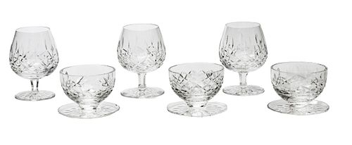 WATERFORD 'LISMORE' CRYSTAL BRANDY GLASSES & DESSERT BOWLS, 13 PCS, H 3"-5"