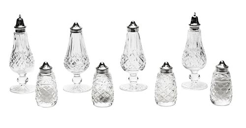 WATERFORD CRYSTAL SALT & PEPPER SHAKERS, 4 SETS, H 3.5"-6" IRELAND MADE 