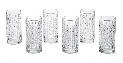 RALPH LAUREN, "ASTON" CRYSTAL HIGHBALL GLASSES SET OF SIX H 6" 