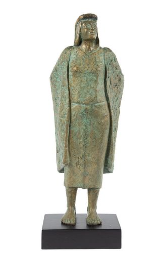 SIGNED BRONZE, 1986, H 19.75", W 7.5", D 4.5", SOUTHWEST WOMAN STANDING 