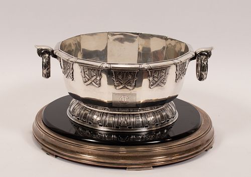 HAROLD STABLER (ENGLISH 1872-1945) STERLING SILVER BOWL AND PLATEAU, LONDON 1940, H 5.25", W 13.25", DIA 10.5", T.W. 79.38 TOZ 