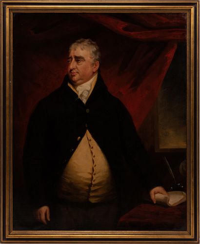 JOHN OPIE (BRITISH, 1761–1807) OIL ON CANVAS, H 49.5" W 39.5" PORTRAIT OF CHARLES JAMES FOX BY RAEBURN 