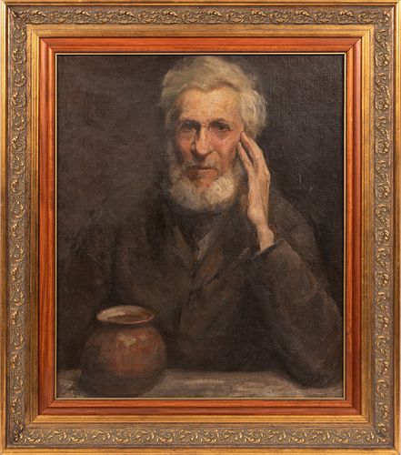 KATHERINE SIBLEY MCEWEN (BRITISH/AMERICAN 1875-1945) OIL ON CANVAS, LATE 19TH/EARLY 20TH C., H 24", W 20", STUDY OF AN ELDERLY GENTLEMAN 