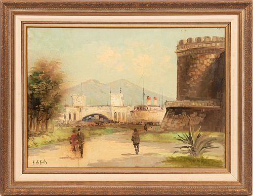 SIGNED G. DE CURTIS, OIL ON CANVAS, LATE 20TH C., H 19.75, W 28" SEAPORT, SOUTHERN FRANCE 