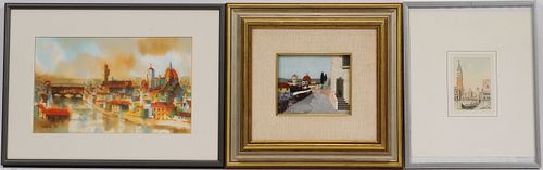 THREE ITALIAN CITYSCAPES, 20TH CENT., H 6", W 10" (LARGEST) 