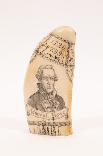 FAUX SCRIMSHAW TOOTH, H 5.5", W 3", ADMIRAL HOWE / THE BRUNSWICK 