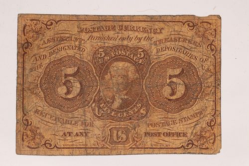 U.S. .05C FRACTIONAL PAPER CURRENCY NOTE H2"X2.5" #1230, JULY 17,1862  (1) H 4.5MM W 6.5MM NOTE SIZE 