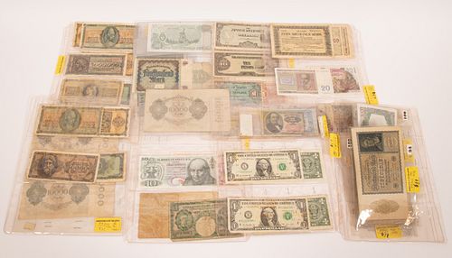 INTERNATIONAL NATIONS PAPER CURRENCY U.S. STAR-NOTES,GERMAN FRENCH, ETC. 1874-2013 OVER(42+) H 11" W 10" 