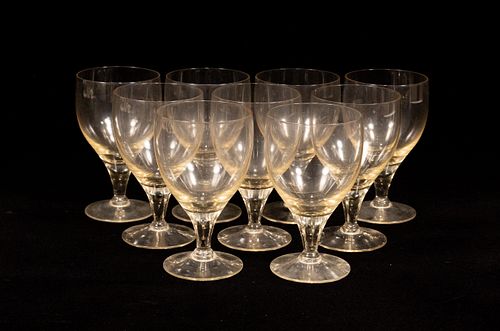CRYSTAL WINE GLASSES, SET OF 9, H 4.5" 
