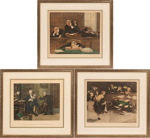 GASTON HOFFMANN (FRENCH, 1883–DIED AFTER 1926) TWO ETCHINGS IN COLOR, ONE LITHOGRAPH IN COLOR ON PAPER, GROUP OF THREE H 14.25" W 17.25" 