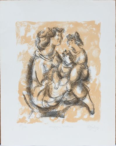 CHAIM GROSS, COLOR LITHOGRAPH, IMAGE: H 16", W 13", "HAPPY MOTHER" 
