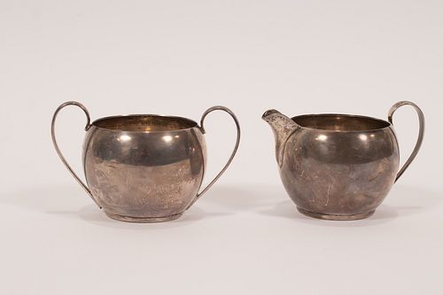 A. STOWELL & CO. (ENGLISH) STERLING SILVER SUGAR & CREAMER, 2 PCS, H 3", T.W. 6.88 TOZ 