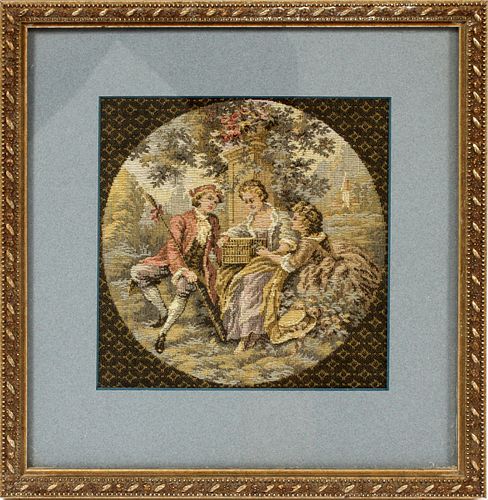CONTINENTAL TAPESTRY PANEL, 5 1/2" X 5 1/4", FRAMED 