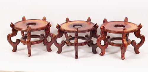 ORIENTAL STAINED WOOD STANDS, 3 PCS, H 10", DIA 14" 