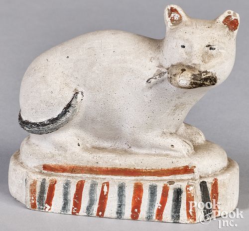 Pennsylvania chalkware cat with mouse, 19th c.