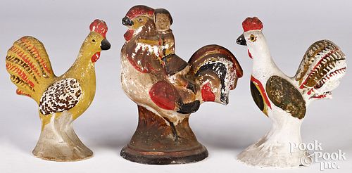Two Pennsylvania chalkware roosters, 19th c., etc.