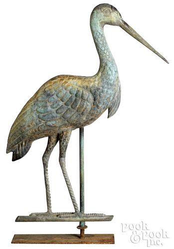 Swell-bodied copper stork weathervane