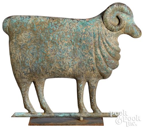 Swell-bodied copper ram weathervane, late 19th c.