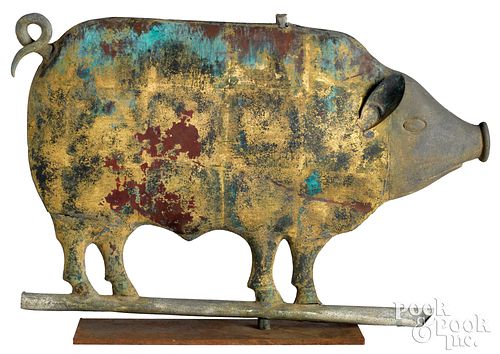 Swell-bodied copper pig weathervane, 19th c.