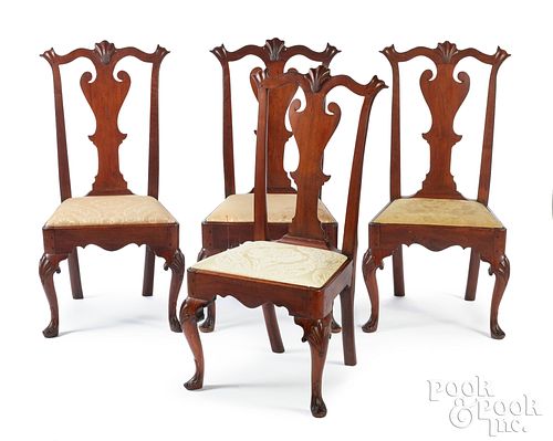 Four Pennsylvania Queen Anne walnut dining chairs