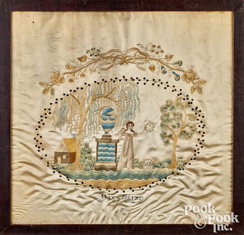 Silk embroidered picture, dated 1815