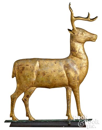 Swell-bodied copper stag weathervane, 19th c.