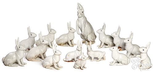 Cast iron rabbit doorstops and garden figures