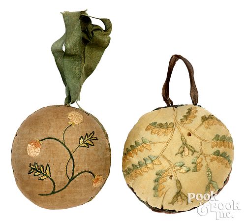 Two silk embroidered sewing balls, 18th/19th c.