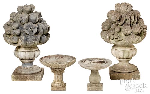 Pair of aggregate fruit urn garden sculptures