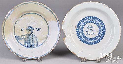 Two Delftware Duke William plates, ca. 1740