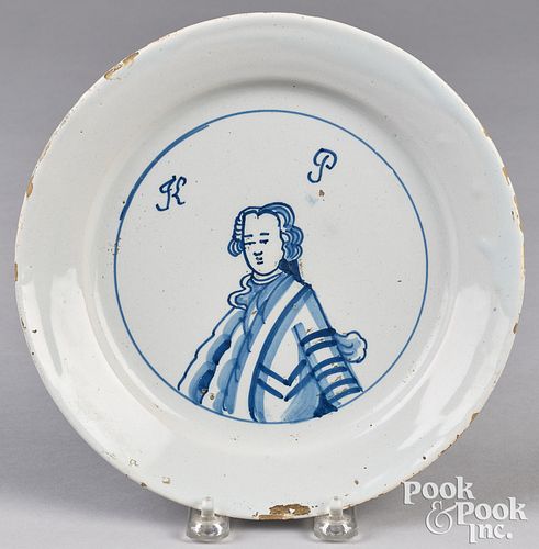 English Delftware King of Prussia plate, ca. 1760