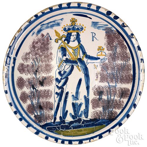 English Delftware blue dash Queen Anne charger