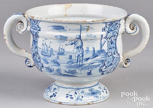 Large Delftware blue and white loving cup