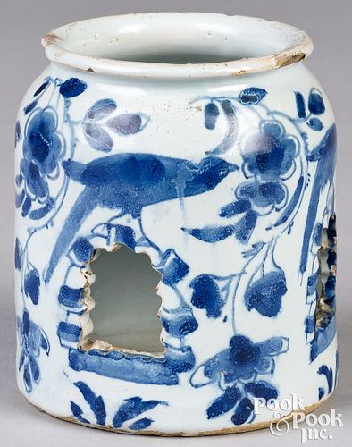 Delftware blue and white bird feeder, mid 18th c.