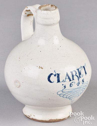 English Delftware Claret bottle, dated 1648