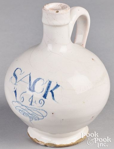English Delftware Sack bottle, dated 1649