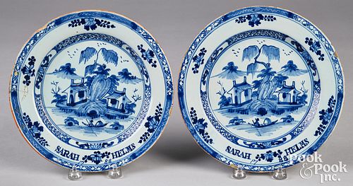 Pair of English Delftware plates, dated 1788