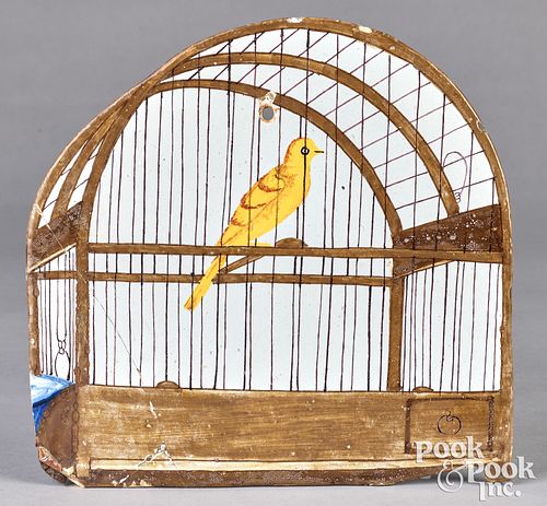 Dutch Delftware plaque of a bird in a cage