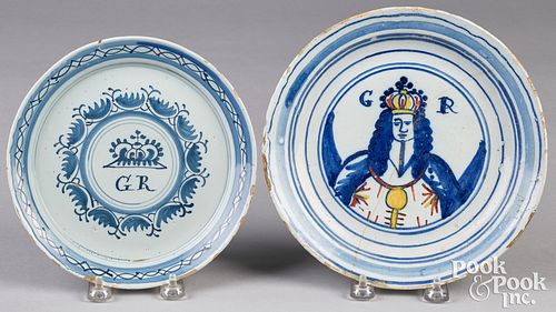 Two English Delftware King George plates