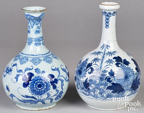 Two Delftware blue and white bottles, 18th c.
